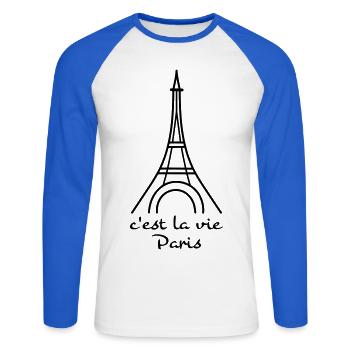Drôles de dictons en français - T-shirt baseball manches longues Homme - blanc/bleu royal - Devant - Nik (191cm)