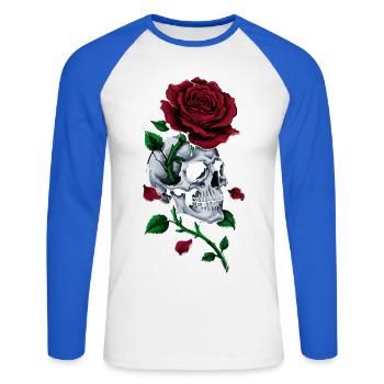 Crâne Tête De Mort Rose Rouge Gothique - T-shirt baseball manches longues Homme - blanc/bleu royal - Devant - Nik (191cm)