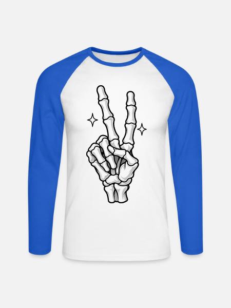 Skelett-Hand Rockzeichen Glow - Unisex Baseballshirt langarm - Weiß/Royalblau