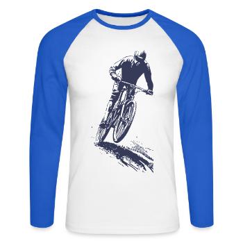 Mountain bike silhouette in jump - Unisex Long Sleeve Baseball T-Shirt - white/royal blue - Front - Nik (191cm)