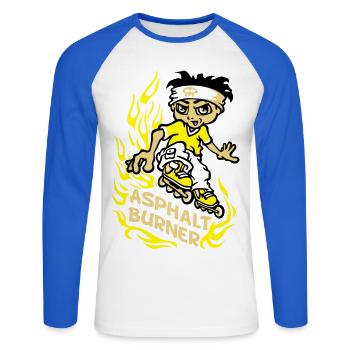 Asphalt burner flex - Unisex Baseballshirt langarm - Weiß/Royalblau - Vorne - Nik (191cm)