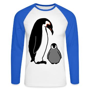 Pingouin avec bébé - T-shirt baseball manches longues Homme - blanc/bleu royal - Devant - Nik (191cm)