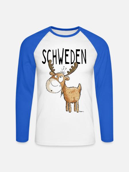 Elch aus Schweden - Elche - Hirsch - Geschenk - Unisex Baseballshirt langarm - Weiß/Royalblau