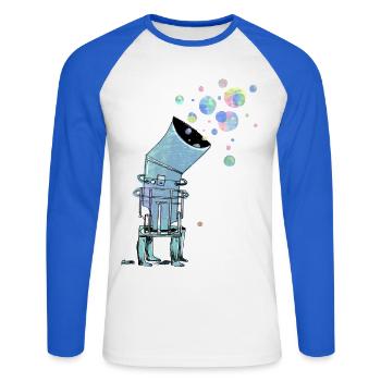 Télescope spatial avec des bulles de savon colorées - T-shirt baseball manches longues Homme - blanc/bleu royal - Devant - Nik (191cm)