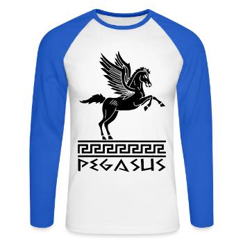 Black Pegasus Horse - Unisex Long Sleeve Baseball T-Shirt - white/royal blue - Front - Nik (191cm)