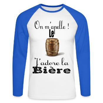 On m'appelle le fut j'adore la bière - T-shirt baseball manches longues Homme - blanc/bleu royal - Devant - Nik (191cm)