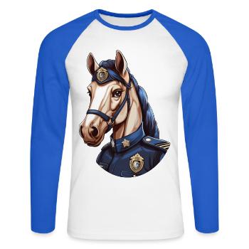 Police Horse - Unisex Long Sleeve Baseball T-Shirt - white/royal blue - Front - Nik (191cm)