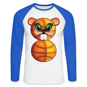 8. Geburtstag - Basketball Biber - ACHT - Unisex Baseballshirt langarm - Weiß/Royalblau - Vorne - Nik (191cm)