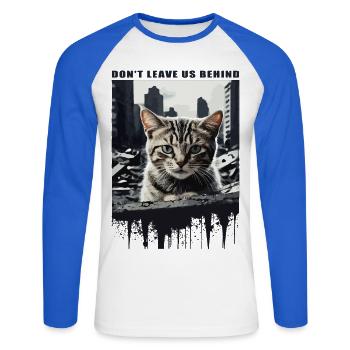 Süße Katzen, Lasst uns nicht zurück ! - Unisex Baseballshirt langarm - Weiß/Royalblau - Vorne - Nik (191cm)
