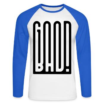 GoodBad - Unisex Baseballshirt langarm - Weiß/Royalblau - Vorne - Nik (191cm)