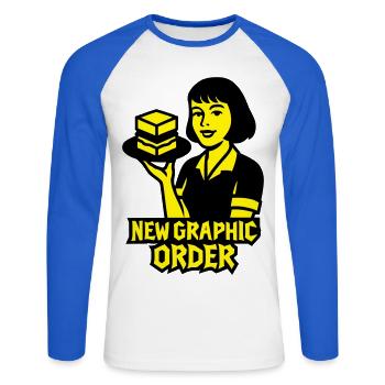 New Graphic Order #1 - Unisex Baseballshirt langarm - Weiß/Royalblau - Vorne - Nik (191cm)