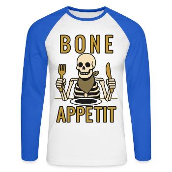Bone appetit - Halloween 2025 - Unisex Long Sleeve Baseball T-Shirt - white/royal blue - Front - Nik (191cm)