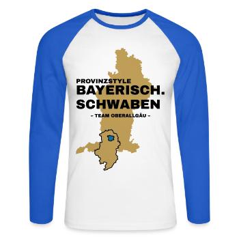 Swabia | OBERALLGÄU - Unisex Long Sleeve Baseball T-Shirt - white/royal blue - Front - Nik (191cm)