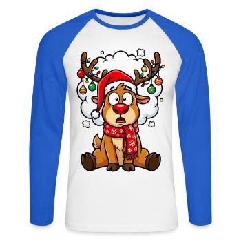 Weihnachten Rentier Cartoon Humor - Unisex Baseballshirt langarm - Weiß/Royalblau - Vorne - Nik (191cm)