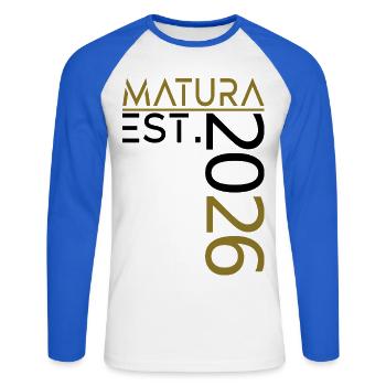 Maturité 2026 - T-shirt baseball manches longues Homme - blanc/bleu royal - Devant - Nik (191cm)