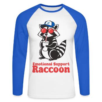 Raton laveur de soutien émotionnel - T-shirt baseball manches longues Homme - blanc/bleu royal - Devant - Nik (191cm)