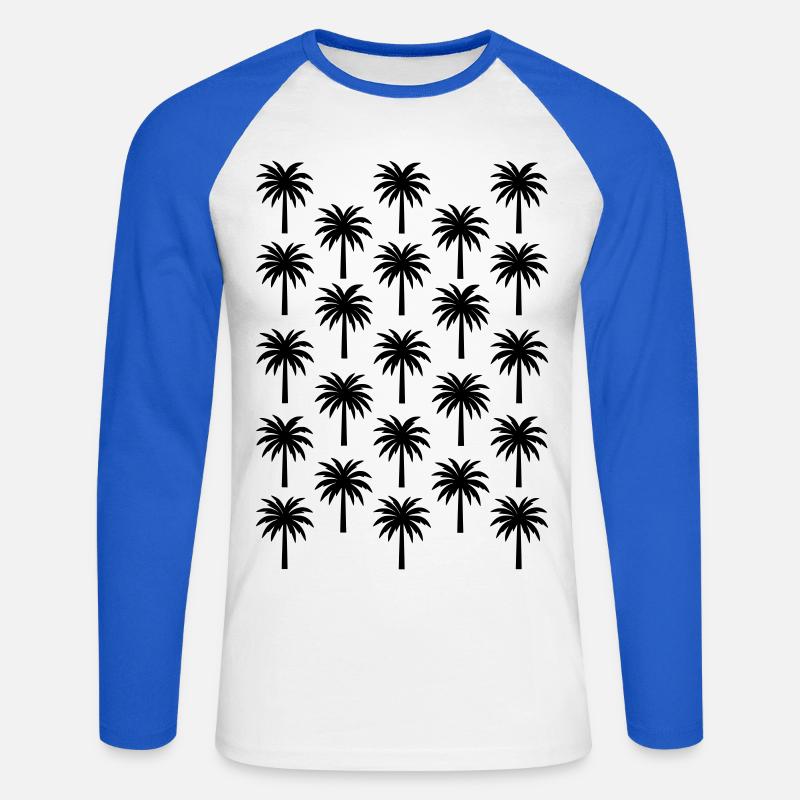 Palm Tree Pattern Black Palm Tree - Unisex Long Sleeve Baseball T-Shirt - white/royal blue