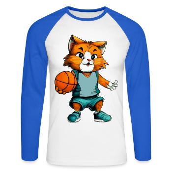 Basketball Cat - Unisex Long Sleeve Baseball T-Shirt - white/royal blue - Front - Nik (191cm)