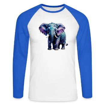 Wasserfarbener Elefant im Aquarellstil - Unisex Baseballshirt langarm - Weiß/Royalblau - Vorne - Nik (191cm)