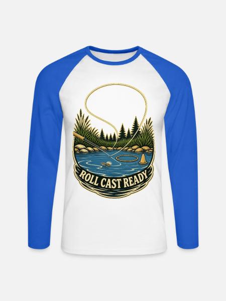 ROLL CAST READY - Unisex Baseballshirt langarm - Weiß/Royalblau