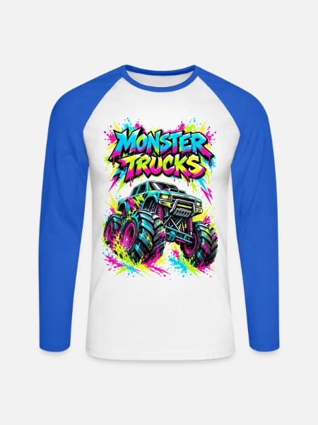 Monster Trucks Graffiti Neon - Unisex Baseballshirt langarm - Weiß/Royalblau