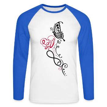 Herz mit Schmetterling, infinity - T-shirt baseball manches longues Homme - blanc/bleu royal - Devant - Nik (191cm)