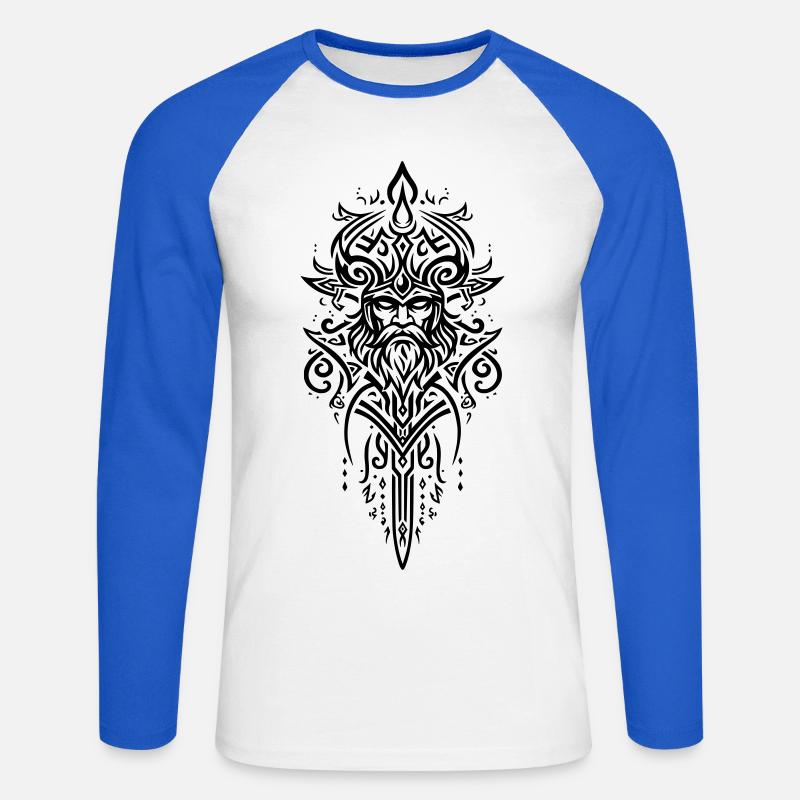 Mächtiges Stammes-Wikingermuster, Symbol der Stärke - Unisex Baseballshirt langarm - Weiß/Royalblau