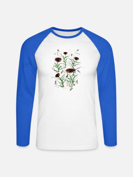 Abstrakte Wildblumen Grunge Illustration - Unisex Baseballshirt langarm - Weiß/Royalblau