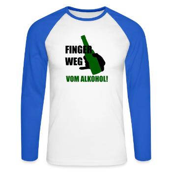 Éloignez-vous de l'alcool - T-shirt baseball manches longues Homme - blanc/bleu royal - Devant - Nik (191cm)