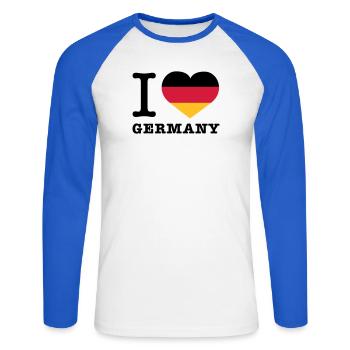 I love Germany | Herz | Heart - T-shirt baseball manches longues Homme - blanc/bleu royal - Devant - Nik (191cm)