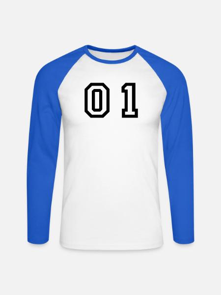 Nummer - 01 - zero one - Unisex Baseballshirt langarm - Weiß/Royalblau