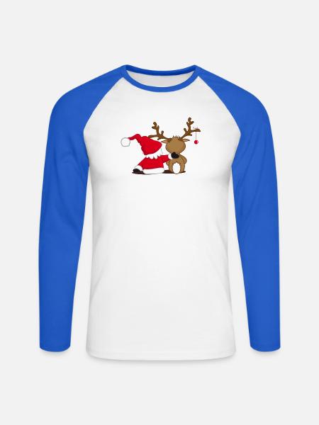 Santa Claus und Rentier - Unisex Baseballshirt langarm - Weiß/Royalblau
