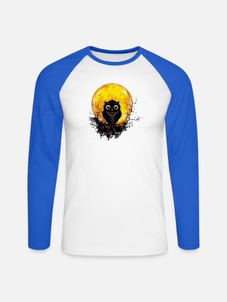 Eule bei Vollmond - Unisex Baseballshirt langarm - Weiß/Royalblau