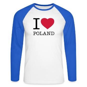 I LOVE POLAND Polen Polska - Unisex Baseballshirt langarm - Weiß/Royalblau - Vorne - Nik (191cm)