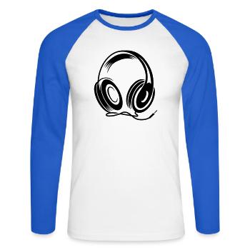a headphone with cable - Unisex Long Sleeve Baseball T-Shirt - white/royal blue - Front - Nik (191cm)