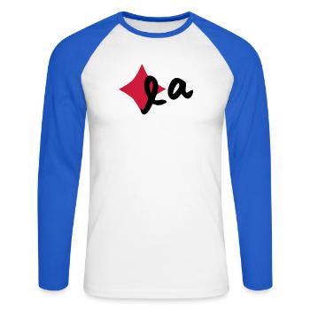Karola - T-shirt baseball manches longues Homme - blanc/bleu royal - Devant - Nik (191cm)