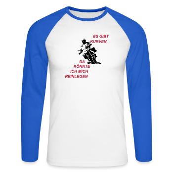 Es gibt Kurven - Unisex Baseballshirt langarm - Weiß/Royalblau - Vorne - Nik (191cm)