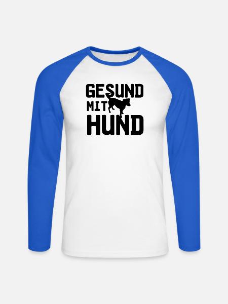Gesund mit Hund, Hunde, Tier, Medizin, Geschenk - Unisex Baseballshirt langarm - Weiß/Royalblau
