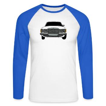 MB W123 Youngtimer Oldtimer,70er,80er (25) - Unisex Baseballshirt langarm - Weiß/Royalblau - Vorne - Nik (191cm)