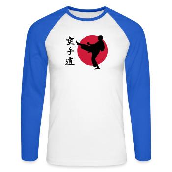 Karate - Unisex Baseballshirt langarm - Weiß/Royalblau - Vorne - Nik (191cm)