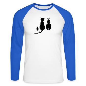 Katz Maus Hase - Unisex Baseballshirt langarm - Weiß/Royalblau - Vorne - Nik (191cm)