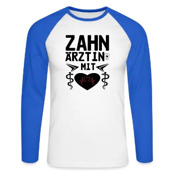 Zahnärztin mit Herz Geschenk - Unisex Baseballshirt langarm - Weiß/Royalblau - Vorne - Nik (191cm)