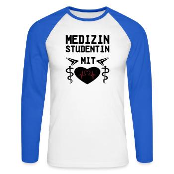 Medizinstudentin mit Herz Geschenk - Unisex Baseballshirt langarm - Weiß/Royalblau - Vorne - Nik (191cm)