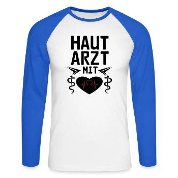 Hautarzt mit Herz Geschenk - Unisex Baseballshirt langarm - Weiß/Royalblau - Vorne - Nik (191cm)