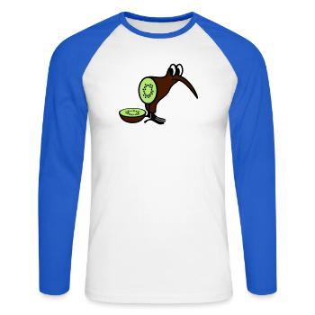 Kiwi - T-shirt baseball manches longues Homme - blanc/bleu royal - Devant - Nik (191cm)