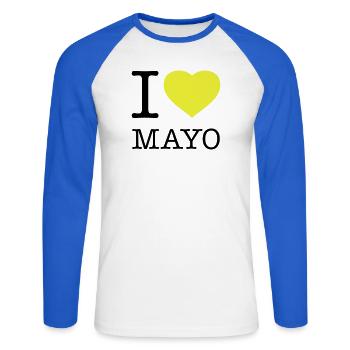 J’ADORE LA MAYONNAISE Mayo - T-shirt baseball manches longues Homme - blanc/bleu royal - Devant - Nik (191cm)