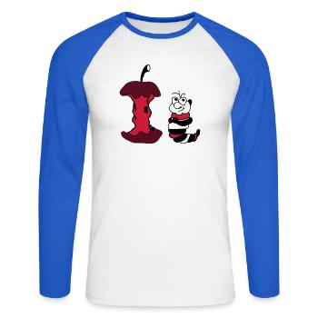 Apfel und Wurm - Unisex Baseballshirt langarm - Weiß/Royalblau - Vorne - Nik (191cm)