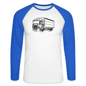 Camion Truck V8 - T-shirt baseball manches longues Homme - blanc/bleu royal - Devant - Nik (191cm)
