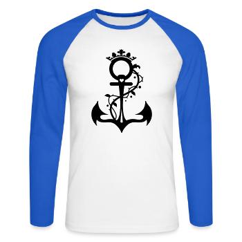 The anchor - faith, hope, love - Unisex Long Sleeve Baseball T-Shirt - white/royal blue - Front - Nik (191cm)