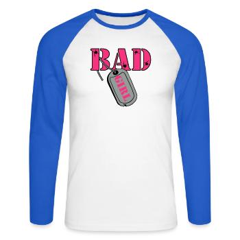 Party Shirt ,Feiern , Karneval, Bad Girl(25) - Unisex Baseballshirt langarm - Weiß/Royalblau - Vorne - Nik (191cm)